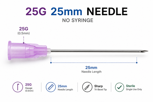 25 Guage 25mm Needle, 5 pack